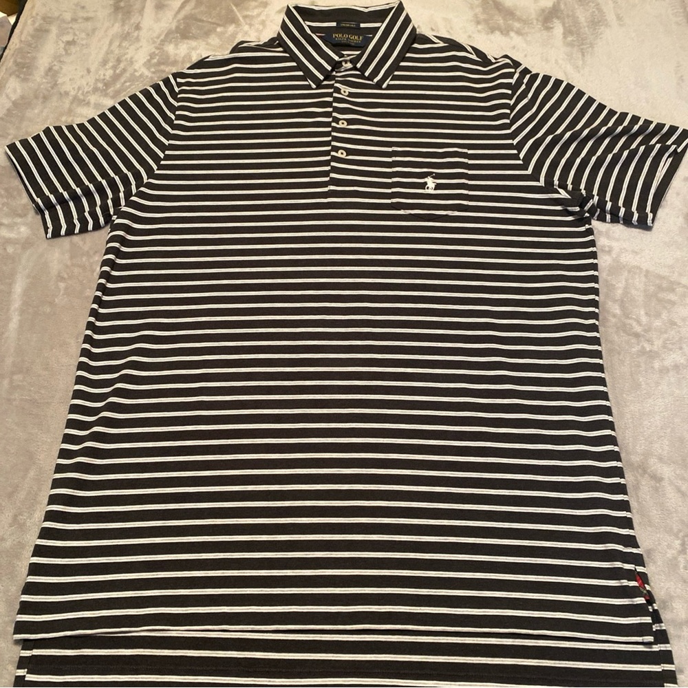 Polo Ralph Lauren Golf Men’s Large Performance Black White Striped‎ Pima Cotton